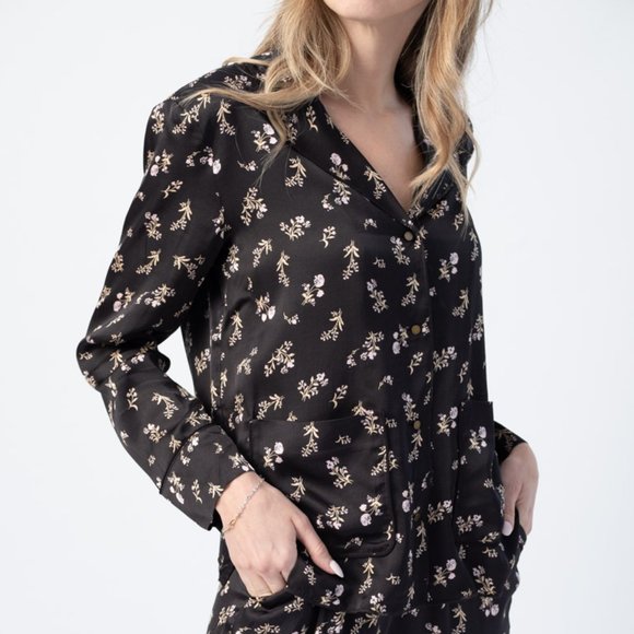 LOVE STORIES Bluemoon Pyjama Top in Black Prairie Flower Print. - Picture 3 of 7